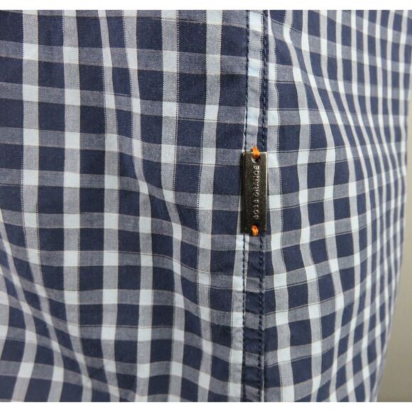 Mens Hugo Boss Button Front Dress Shirt Size L Slim Blue Check Orange Label - Picture 12 of 12